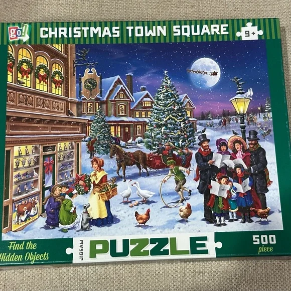 Christmas Town Square Jigsaw Puzzle - 500 Pieces - Find the Hidden Pictures - Picture 2 of 6